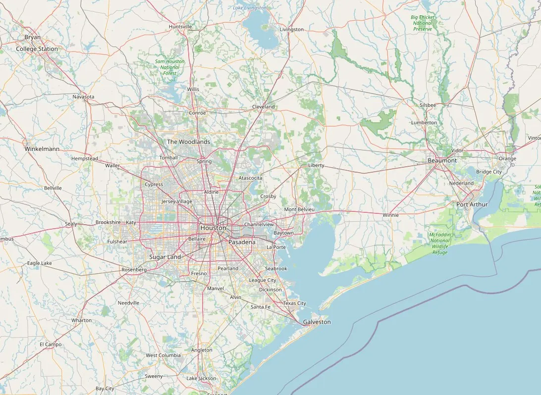 Map of the Houston area and Southeast Texas cities where Lone Star Home Offers buys houses